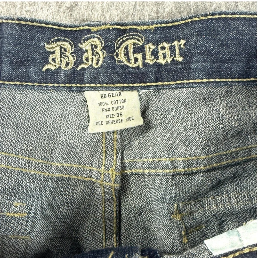 BB Gear Denim Distressed Jeans Mens 36x29‎ Straight Leg Y2K Embroidered vtg